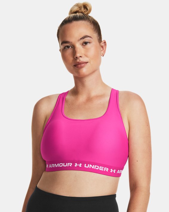 Women's Armour® Mid Crossback Sports Bra in Pink image number 4